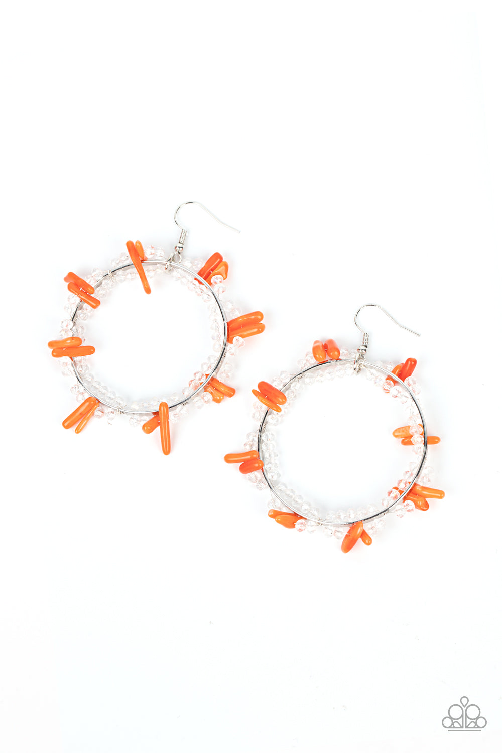 Ocean Surf - Orange Shell & Crystal-Like Beach Inspired Earrings Paparazzi E1334