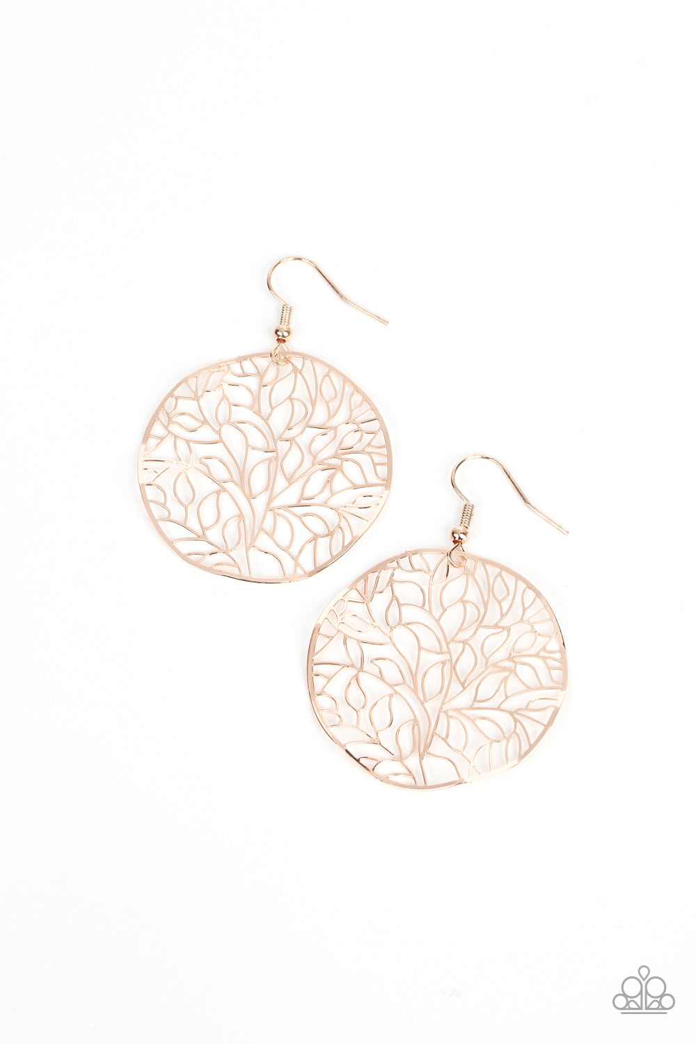 Autumn Harvest - Rose Gold Leafy Pattern Earring Paparazzi E1127