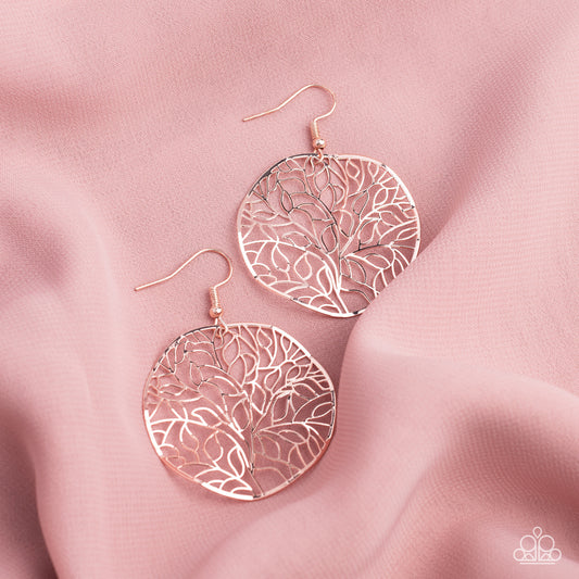 Autumn Harvest - Rose Gold Leafy Pattern Earring Paparazzi E1127