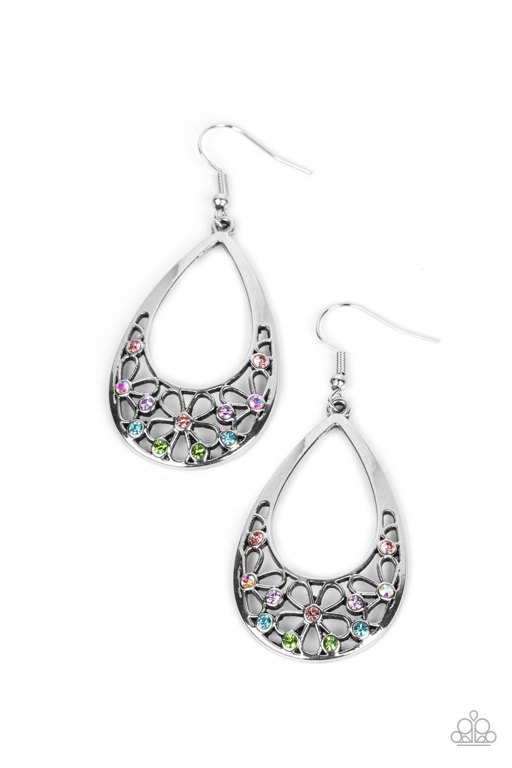 Terrace Trinket - Multi Colored & Iridescent Rhinestone Daisy Pattern Earring Paparazzi E1297