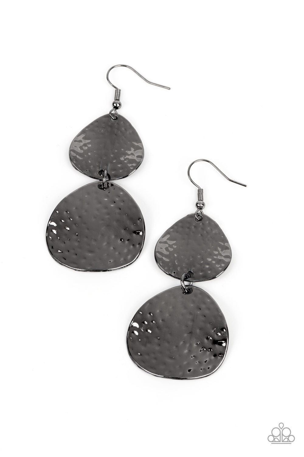 Bait and Switch - Black Gunmetal Hammered Earrings Paparazzi E0599