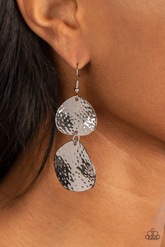 Bait and Switch - Silver Hammered Teardrop Earring Paparazzi E1407