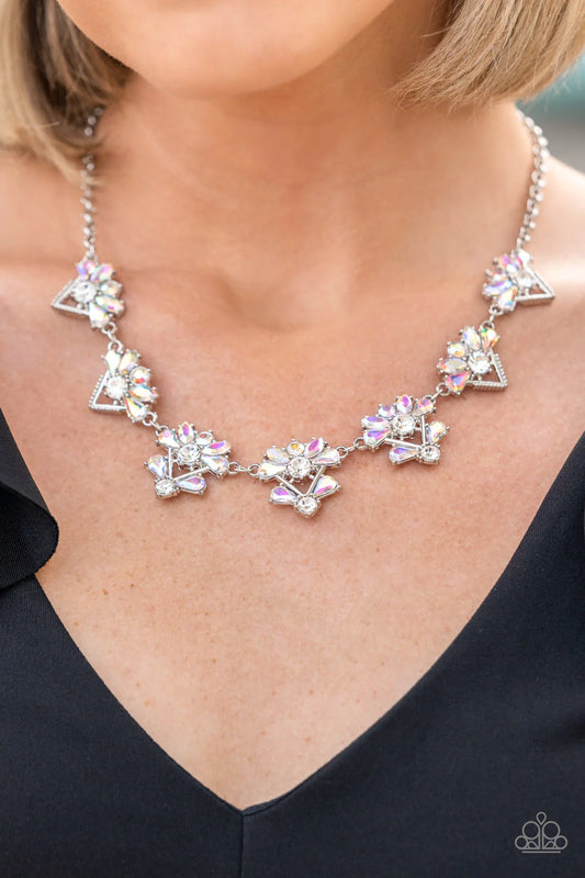 Extragalactic Extravagance Multi Iridescent & White Rhinestone Necklace EMP 2022 Exclusive Paparazzi N1396