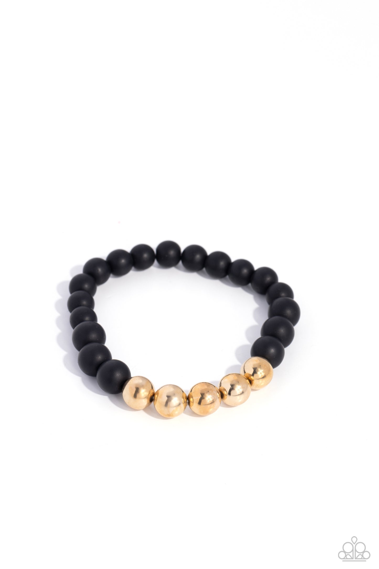 METALHEAD in the Clouds - Gold & Black Stone Bead Urban Stretch Bracelet Paparazzi B1266