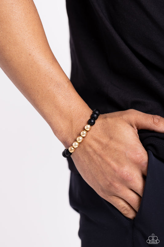 METALHEAD in the Clouds - Gold & Black Stone Bead Urban Stretch Bracelet Paparazzi B1266