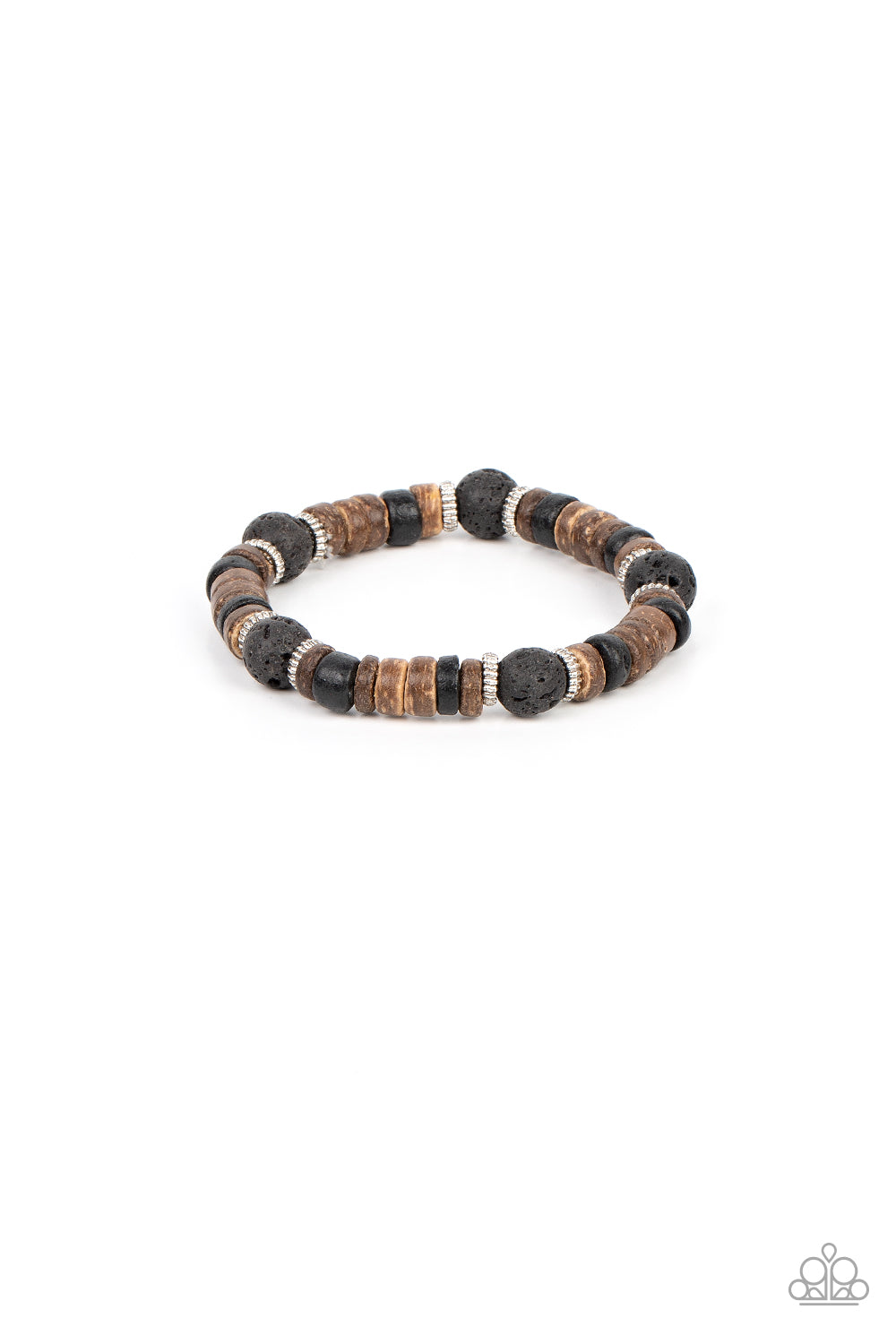 Volcanic Variety - Multi Black Lava Rock, Wooden Brown & Black Bead Urban Bracelet Paparazzi B1057