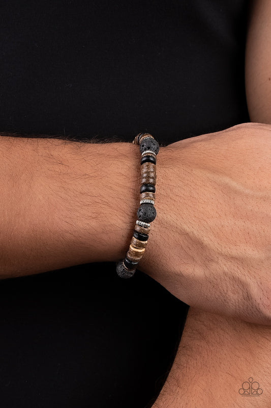 Volcanic Variety - Multi Black Lava Rock, Wooden Brown & Black Bead Urban Bracelet Paparazzi B1057