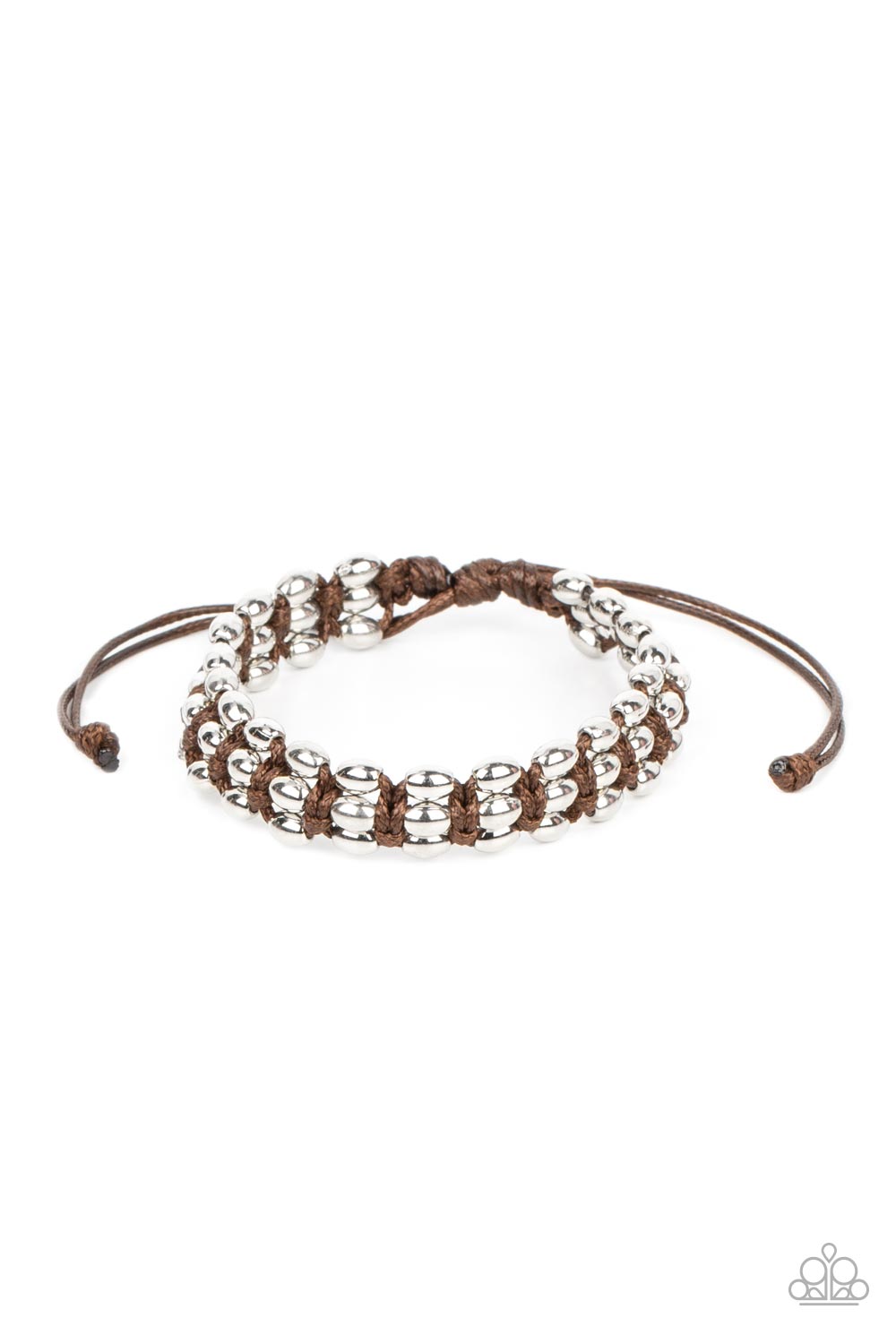 A True BEAD-liever - Brown Cord Silver Bead Urban Bracelet Paparazzi B0832