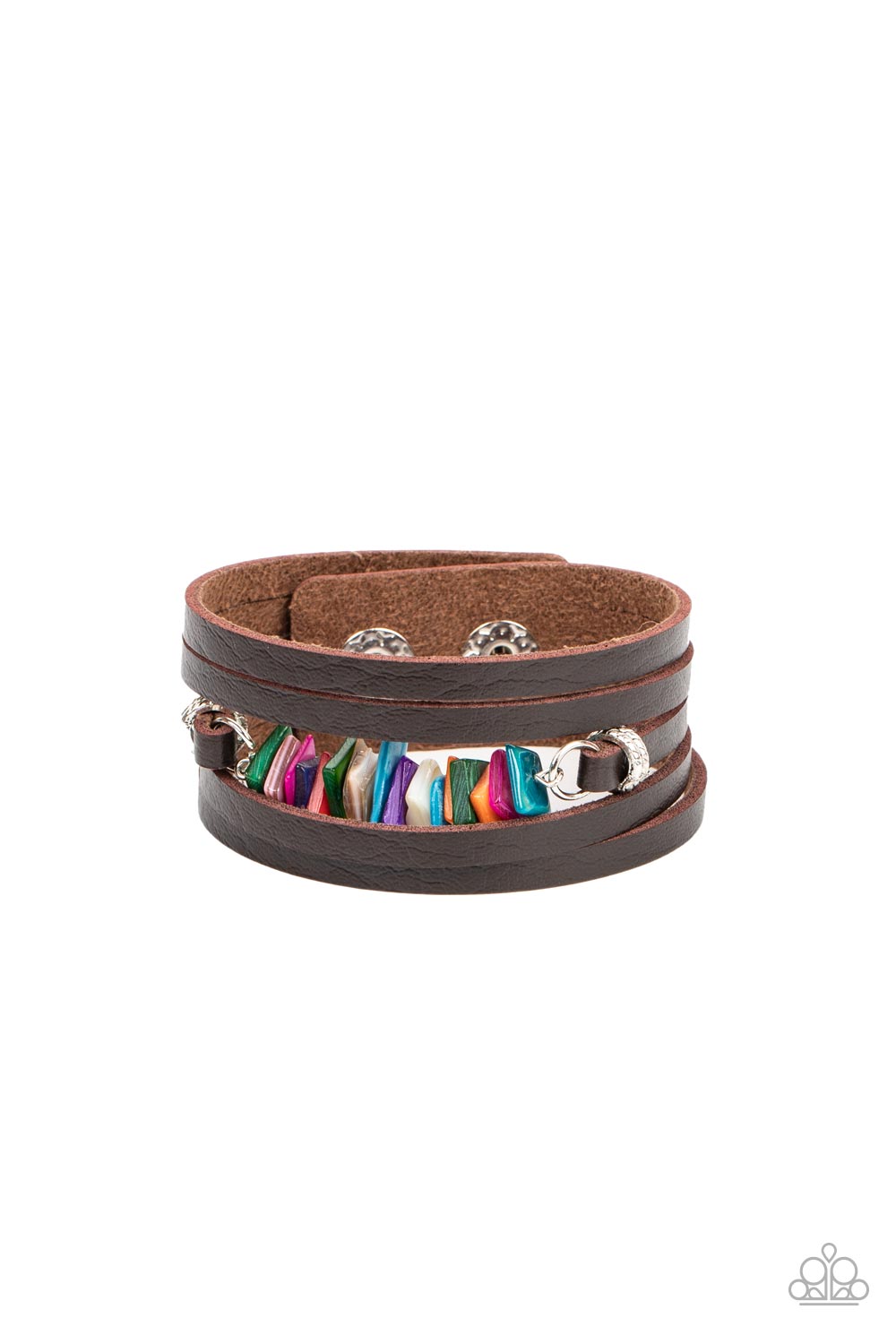 Tropical Trek - Multi Colored Shell-Like Accent Brown Leather Urban Bracelet Paparazzi B1052