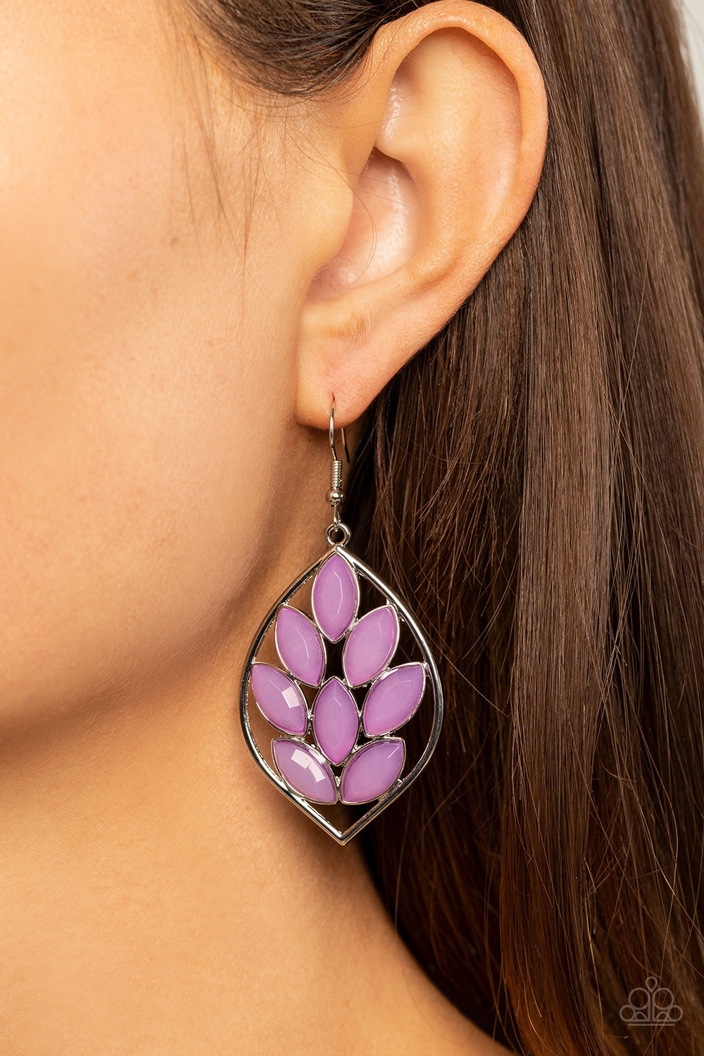 Glacial Glades - Purple Frosty Marquise Bead Earring Paparazzi E1362