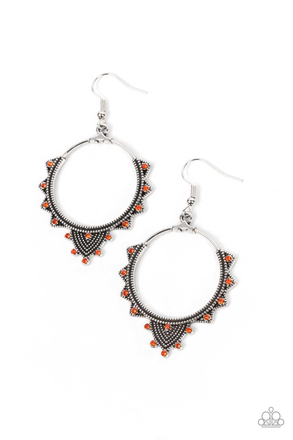 Textured Twinkle - Orange Rhinestone Earring Paparazzi E1243