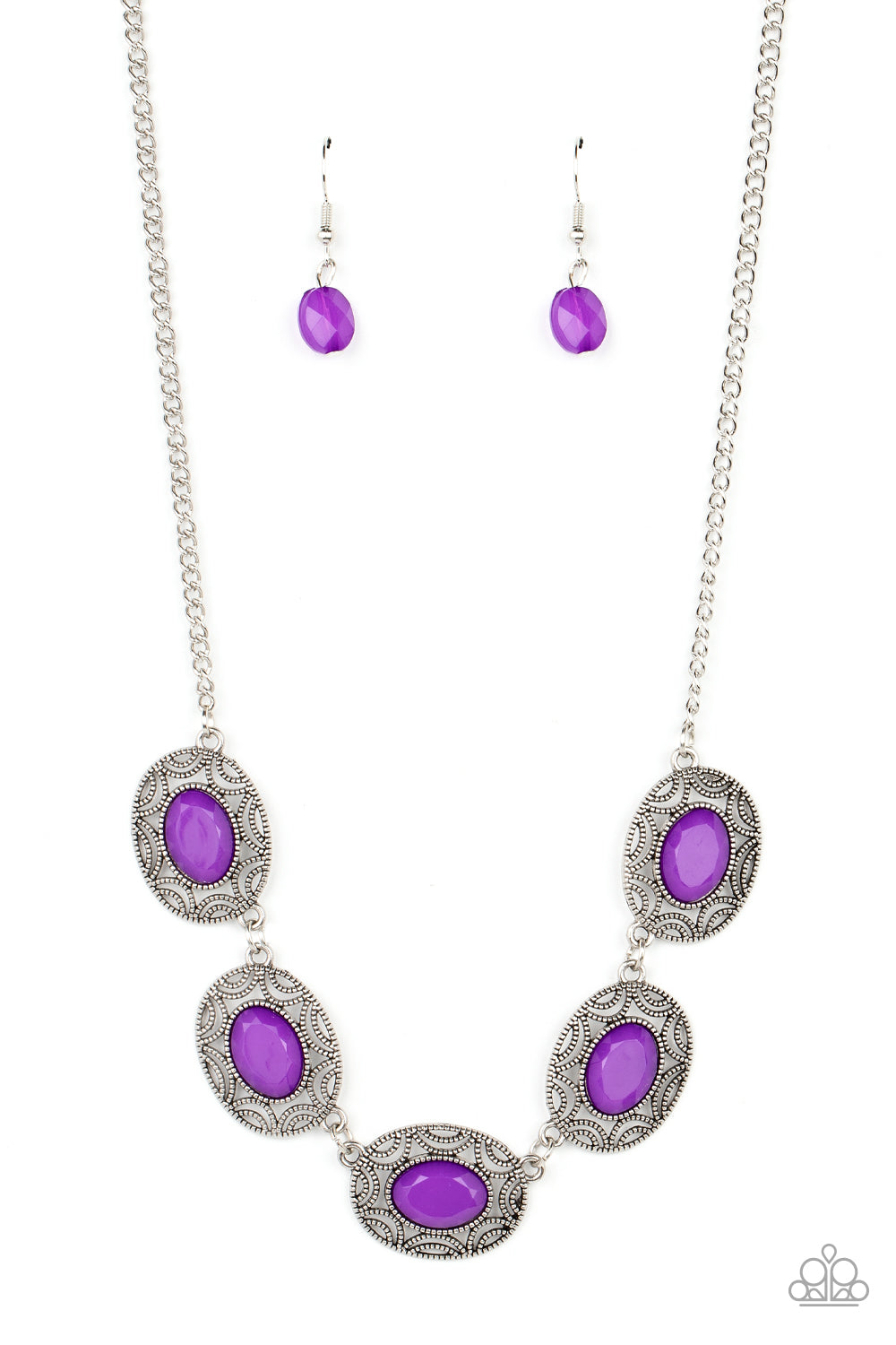 Sunshiny Shimmer - Purple Oval Filigree Frame Necklace Paparazzi N1478