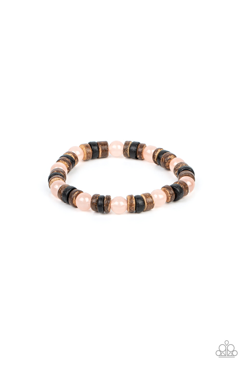 Durango Drifter - Pink Glassy Stone Bead Wooden Disc Stretch Bracelet Paparazzi B0831