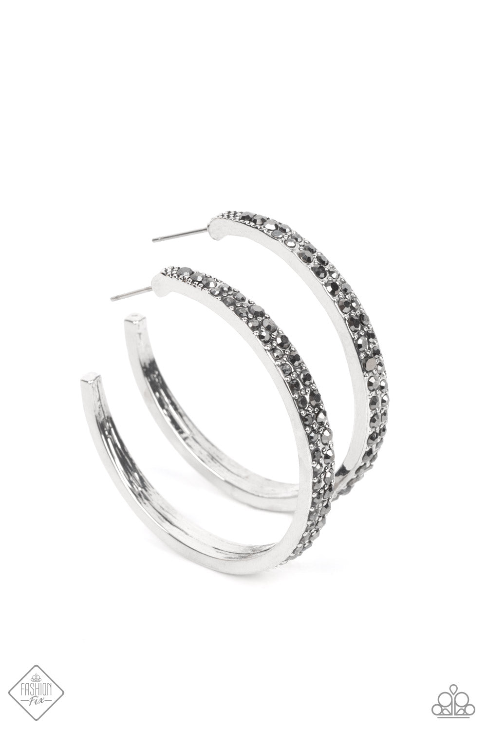 Tick, Tick, Boom! - Silver Hoop Rhinestone Earring March 2022 Fashion Fix Paparazzi E0522