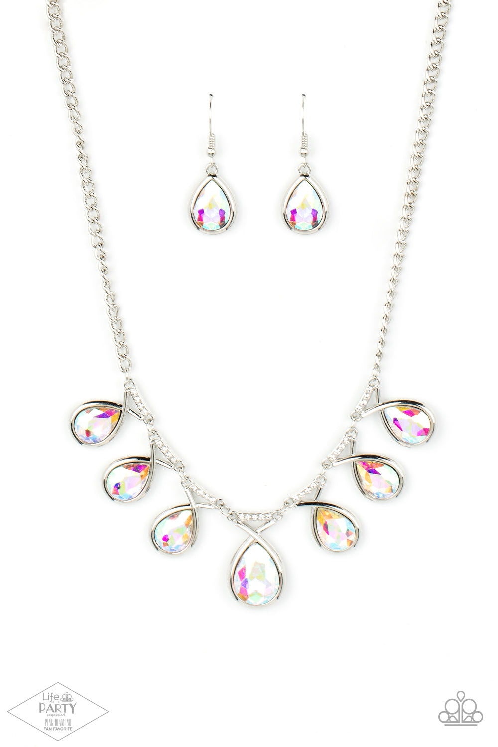 Love At Fierce Sight - Multi Iridescent Teardrop Gem Necklace Life Of The Party Pink Diamond Exclusive Paparazzi N1004