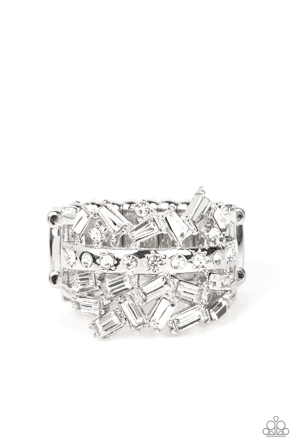 Scattered Sensation - White Rhinestone Ring Life Of The Party R0269