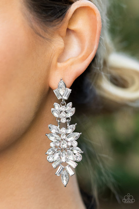 Frozen Fairytale - White Rhinestone Earring Life Of The Party May 2022 Paparazzi E1925