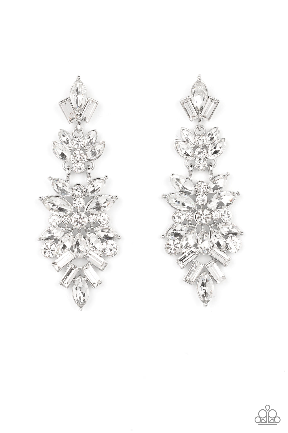 Frozen Fairytale - White Rhinestone Earring Life Of The Party May 2022 Paparazzi E1925