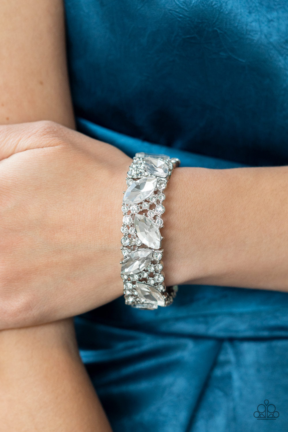 Full Body Chills - White Rhinestone Bracelet March 2022 Life Of The Party Paparazzi B0414