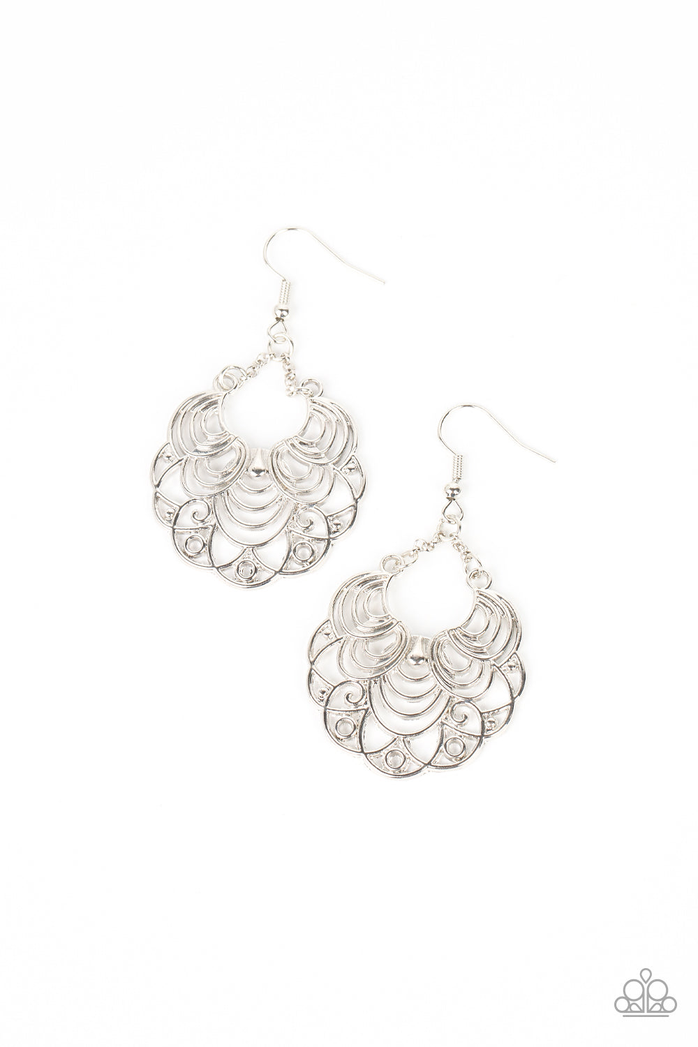 Frilly Finesse - Silver Scalloped Frame Earring Paparazzi E1497