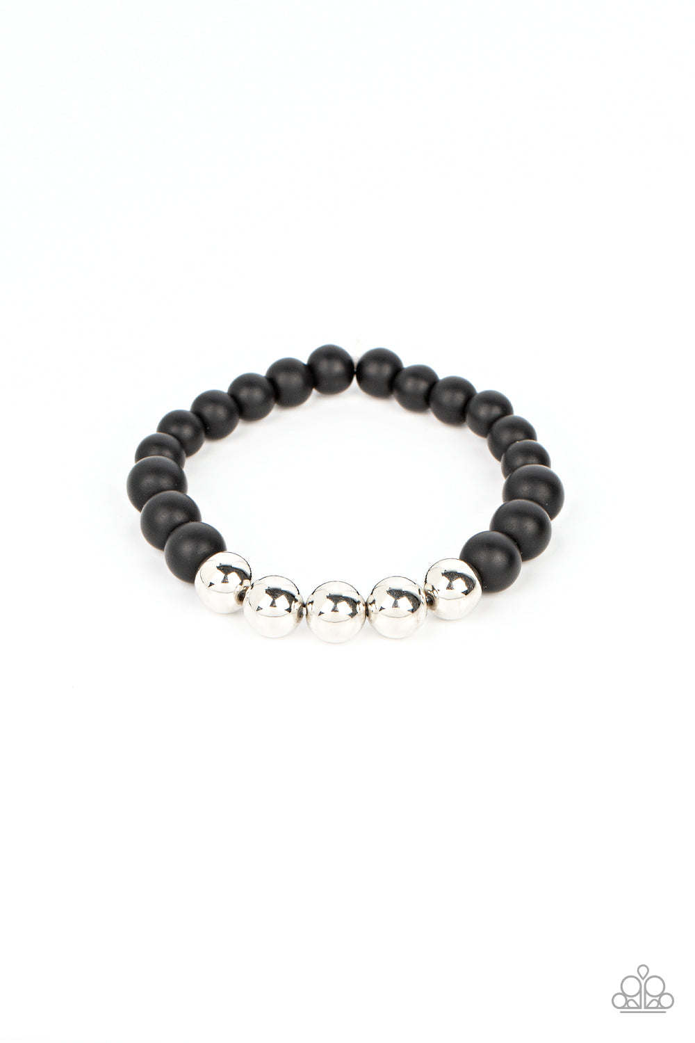 METALHEAD in the Clouds - Black Stone & Silver Bead Urban Bracelet Paparazzi B1219