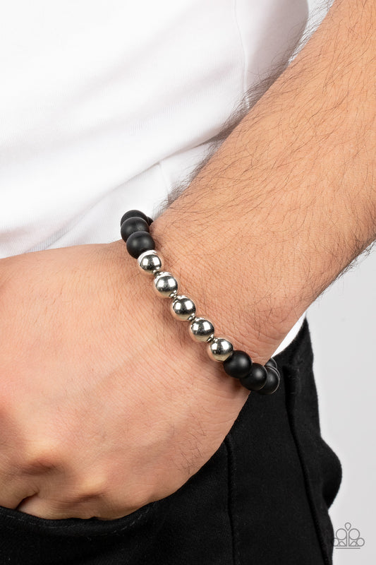 METALHEAD in the Clouds - Black Stone & Silver Bead Urban Bracelet Paparazzi B1219