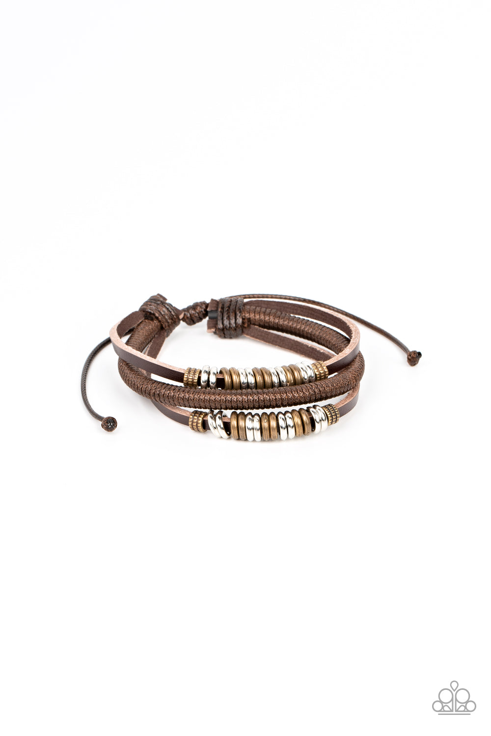 Treasure Tracker - Brown Leather, Brass & Silver Urban Bracelet Paparazzi B0975