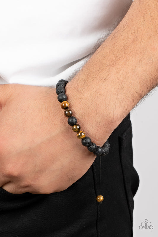 Alternative Rock - Brown Tiger's Eye Stone & Black Lava Rock Urban Bracelet Paparazzi B1014