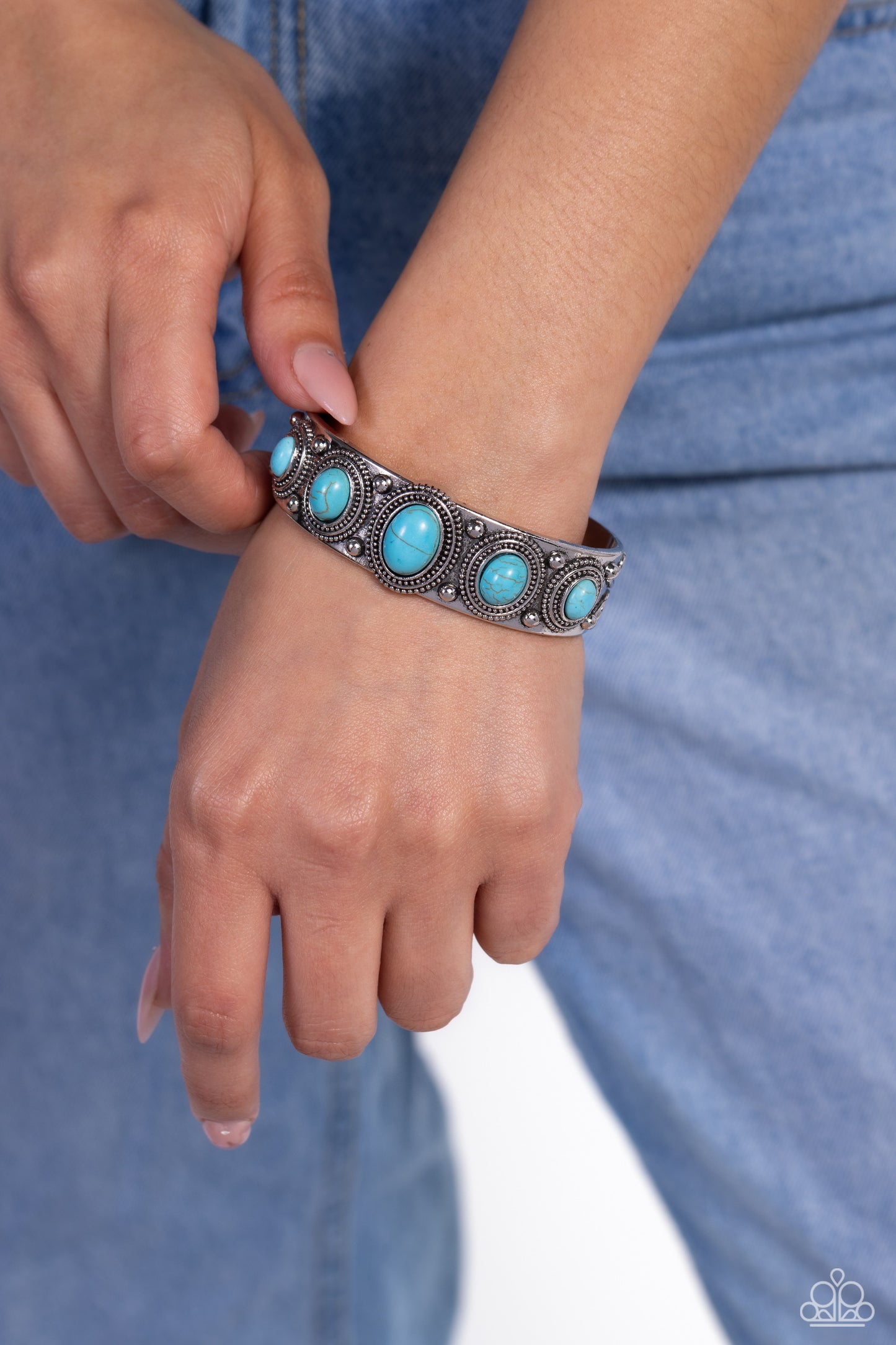 Mesa Mystery - Blue Turquoise Stone Santa Fe Style Cuff Bracelet Paparazzi B1402