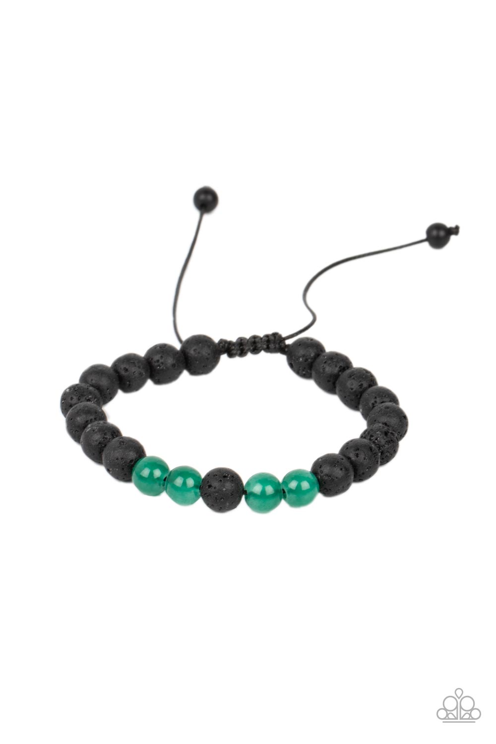 Alternative Rock - Green Jade Stone Bead & Lava Rock Urban Pull Tie Bracelet Paparazzi B0887