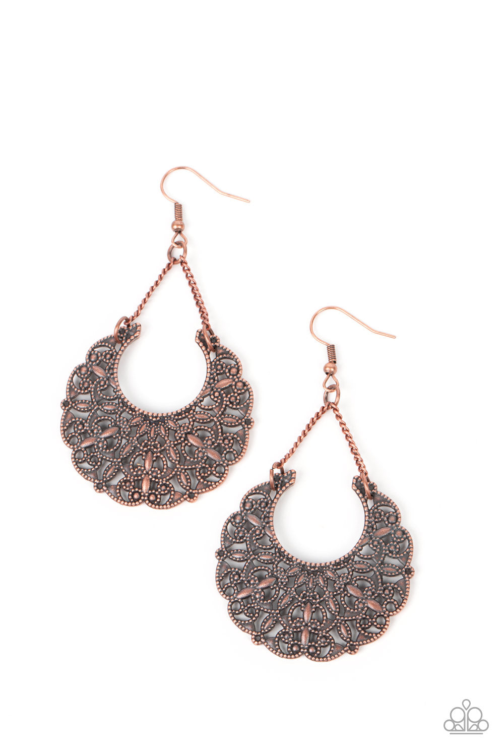 Country Cornucopia - Copper Half Moon Floral Earring Paparazzi E1346