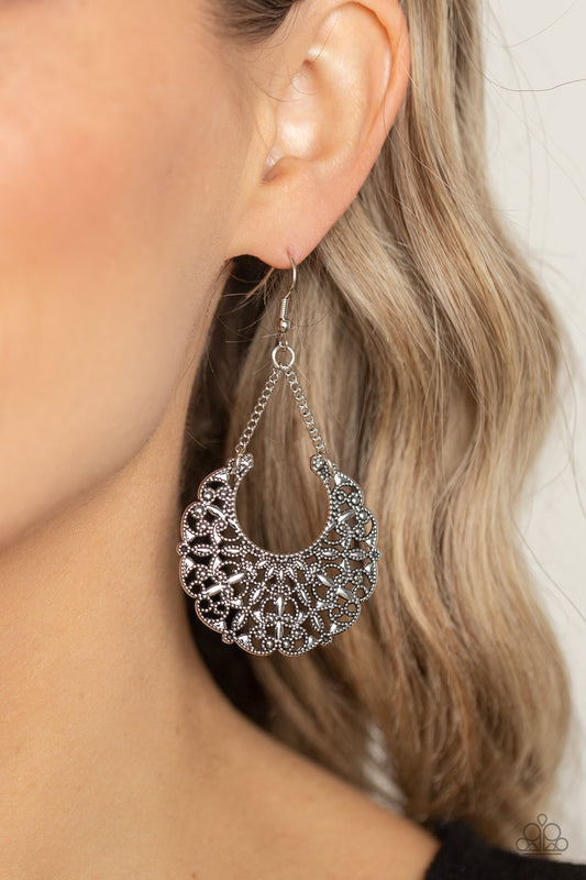 Country Cornucopia - Silver Floral Earring Paparazzi E1721