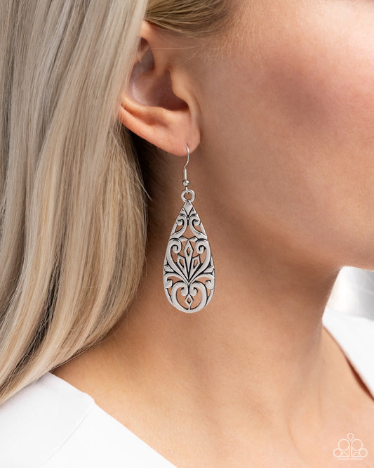 Eastern Elements - Silver Antiqued Finish Filigree Earring Paparazzi E2001