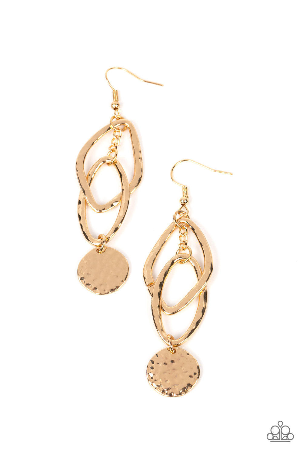 Nothing but CHIME - Gold Hammered Asymmetrical Frame Earring Paparazzi E1499