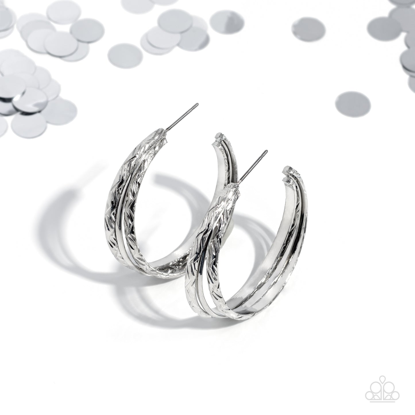 CONTOUR de Force - Silver Textured 1 3/4 Inch Hoop Earring Paparazzi E1592