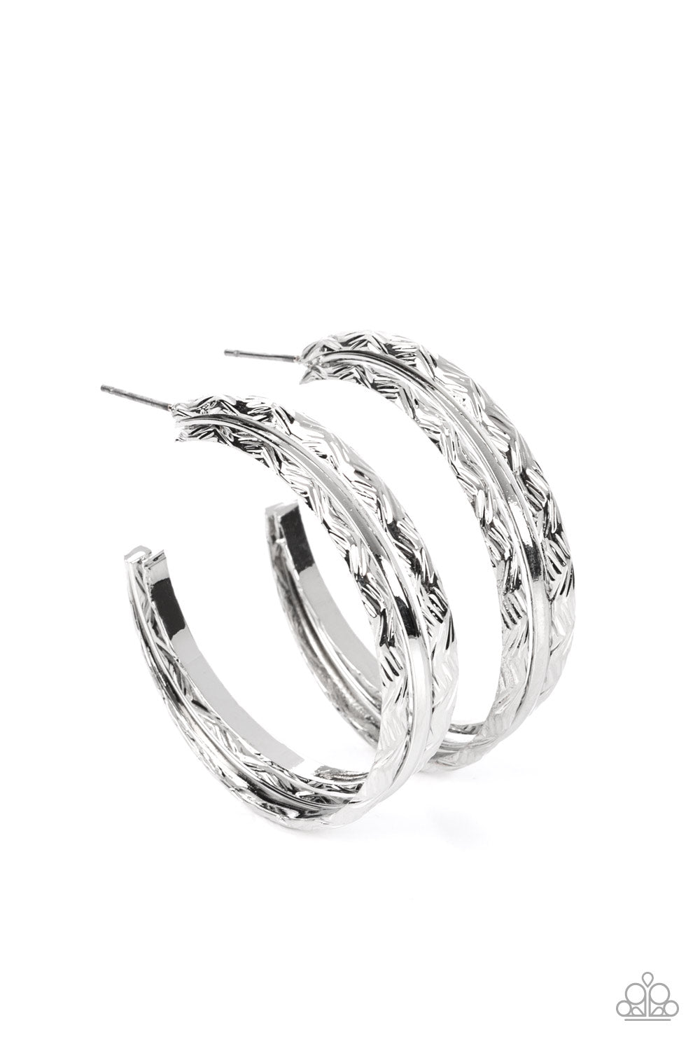 CONTOUR de Force - Silver Textured 1 3/4 Inch Hoop Earring Paparazzi E1592