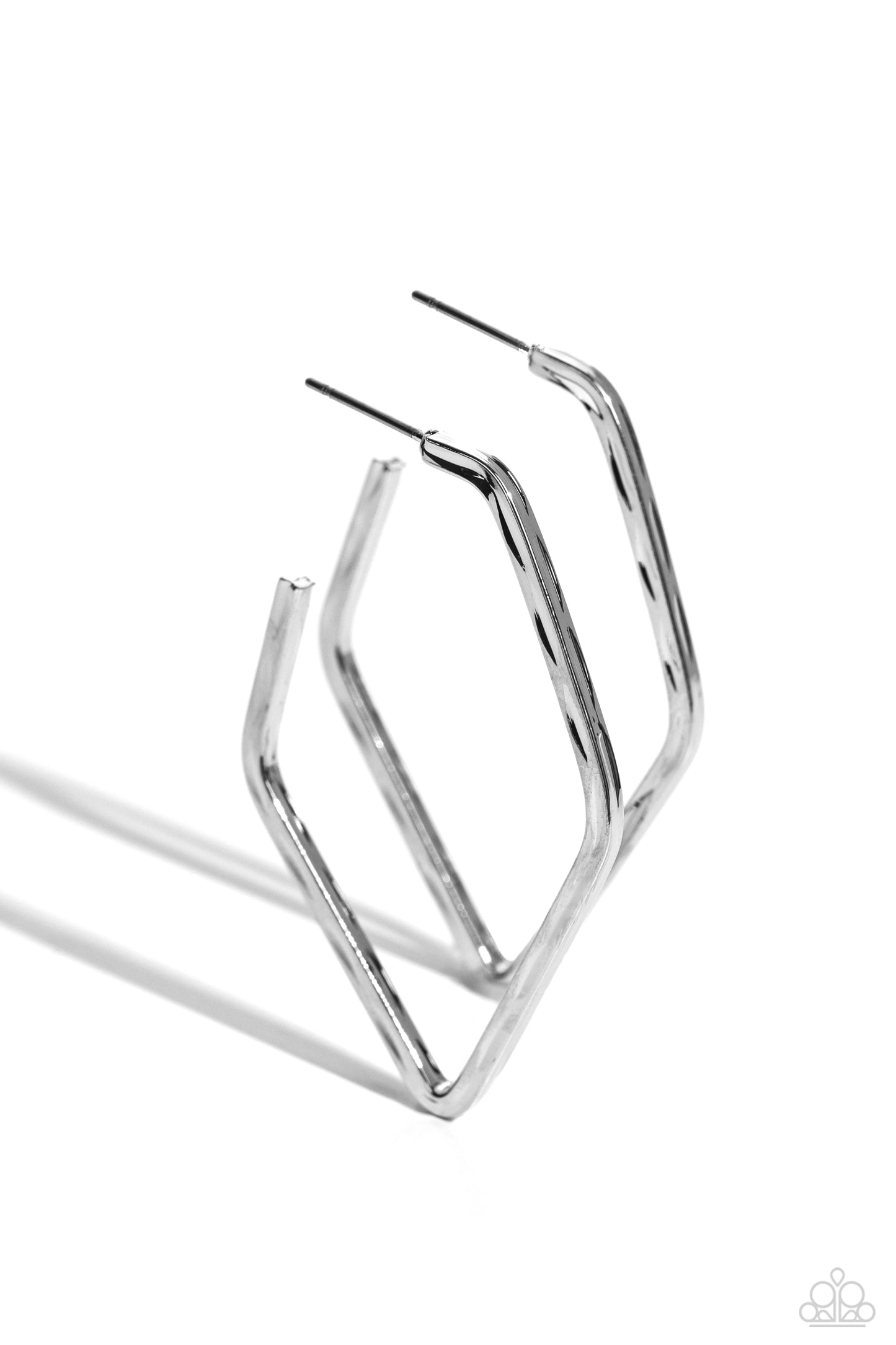 Winning Edge - Silver Trapezoidal 1 1/4" Inch Hoop Earring Paparazzi E1545