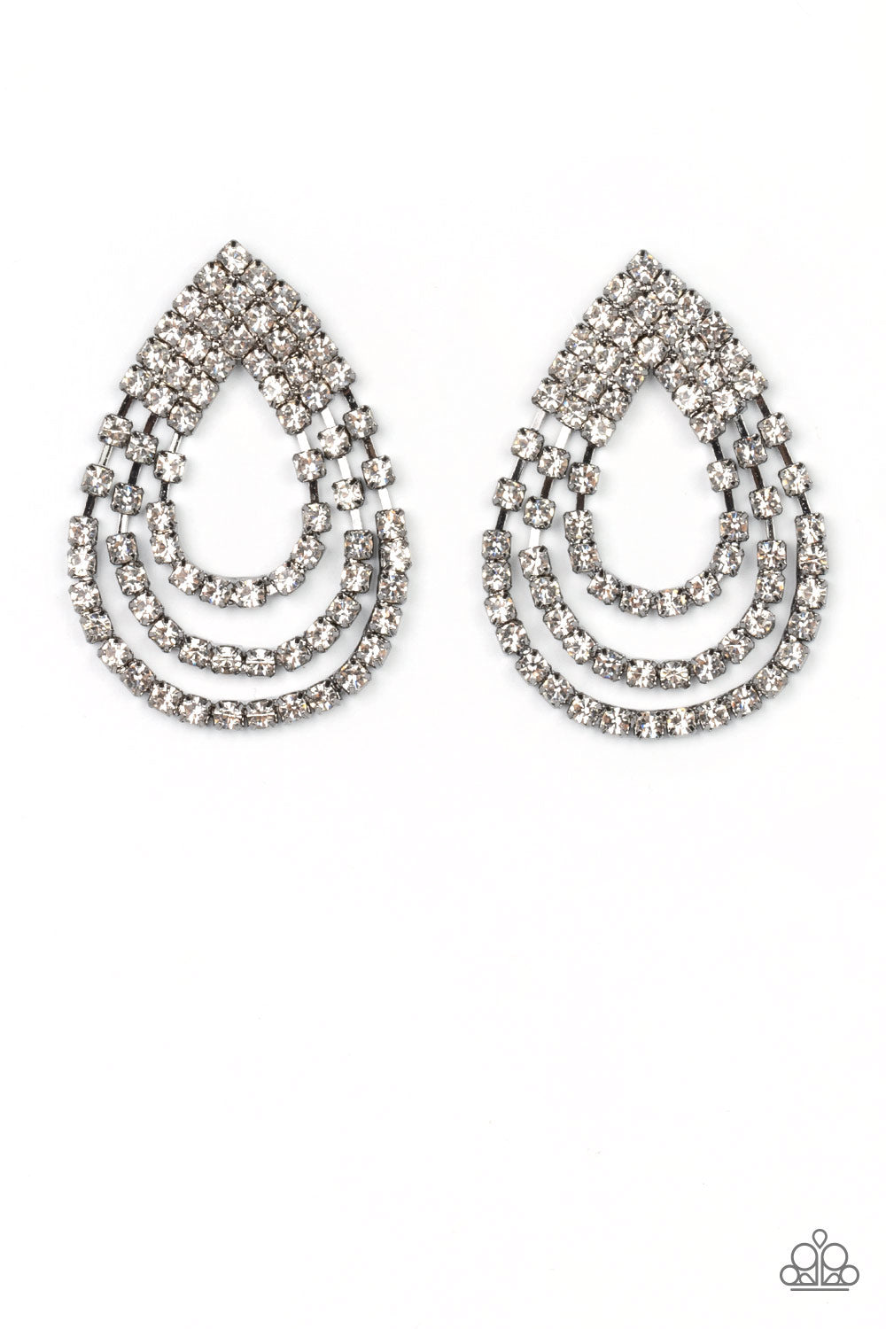 Take a POWER Stance - Black Gunmetal White Rhinestone Earring Paparazzi E0982