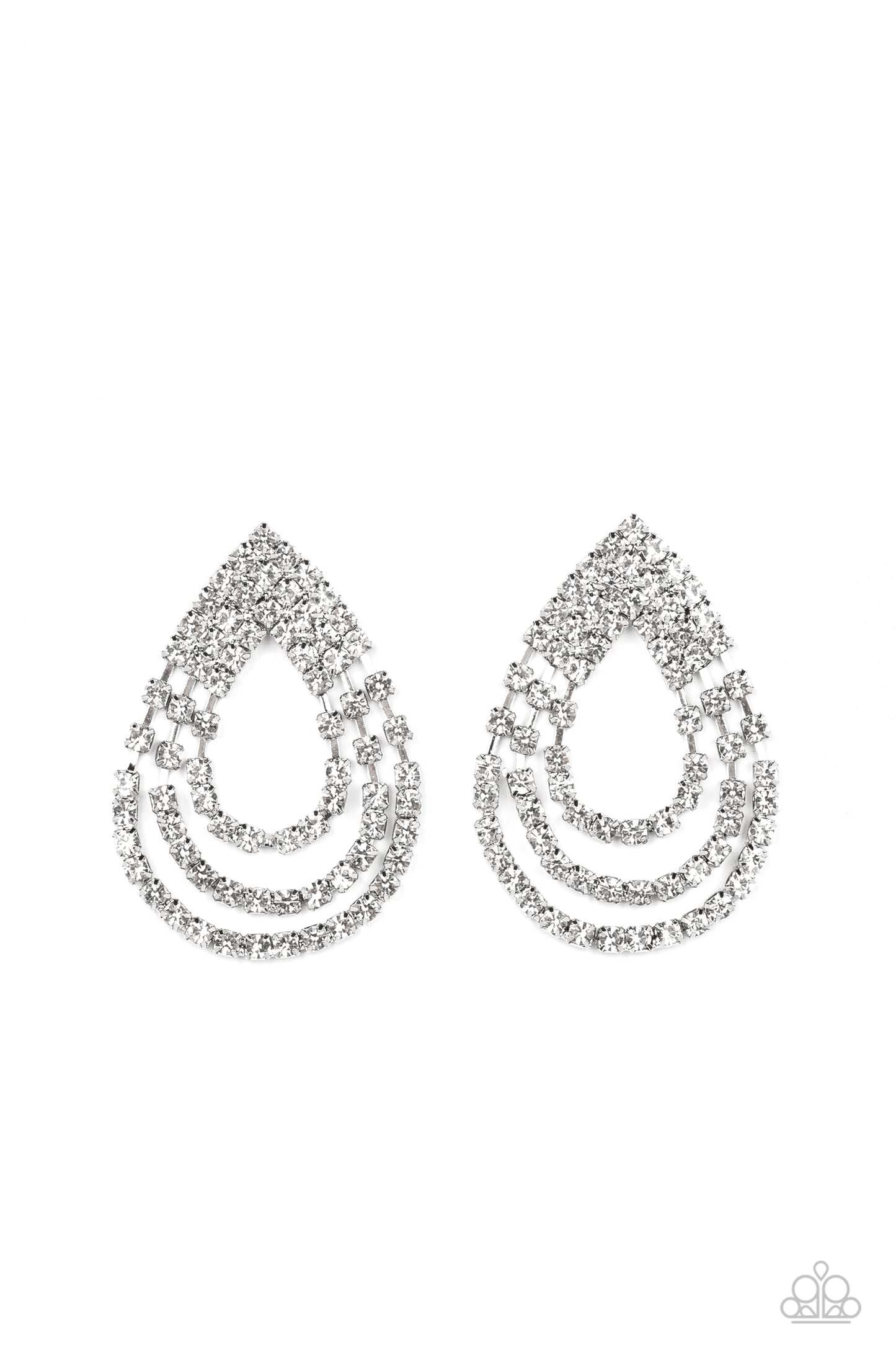 Take a POWER Stance - White Rhinestone Teardrop Earring Paparazzi E0867 Convention Exclusive