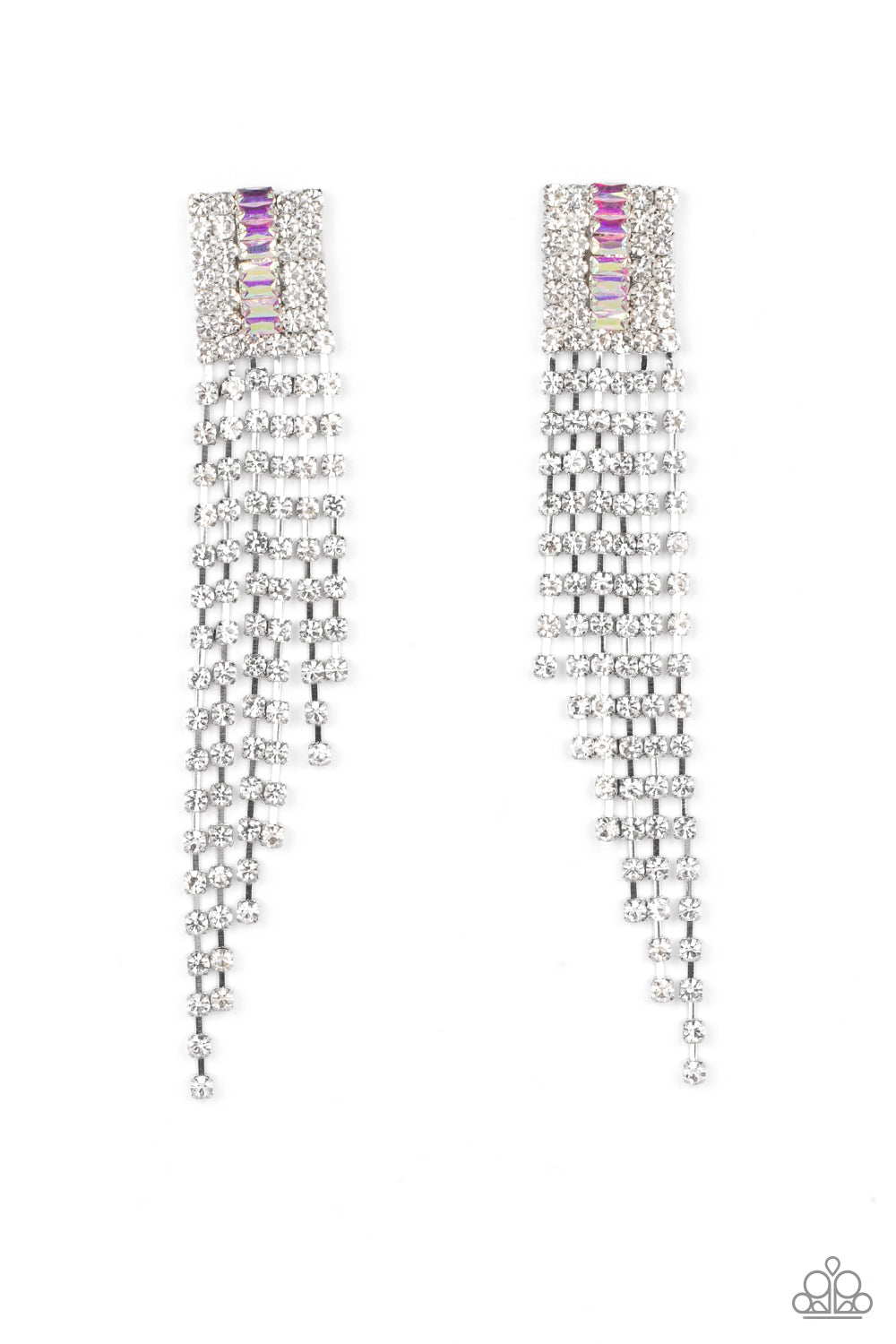 A-Lister Affirmations - Multi Iridescent White Rhinestone Earring Life Of The Party May 2022 Paparazzi E1915