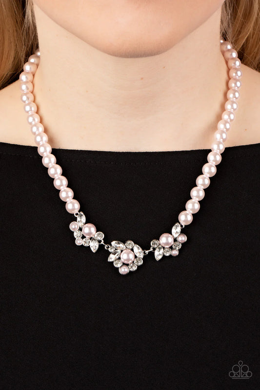 Royal Renditions Pink Pearl White Rhinestone Necklace Paparazzi N1461