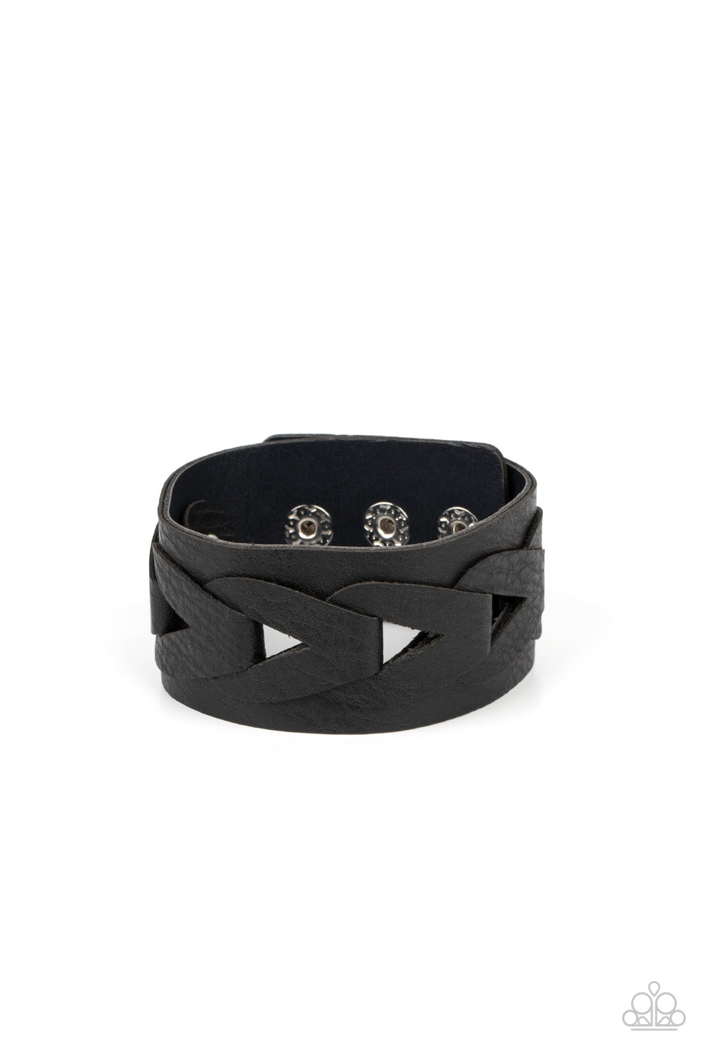 Horse and Carriage - Black Leather Urban Snap Bracelet Paparazzi B1047