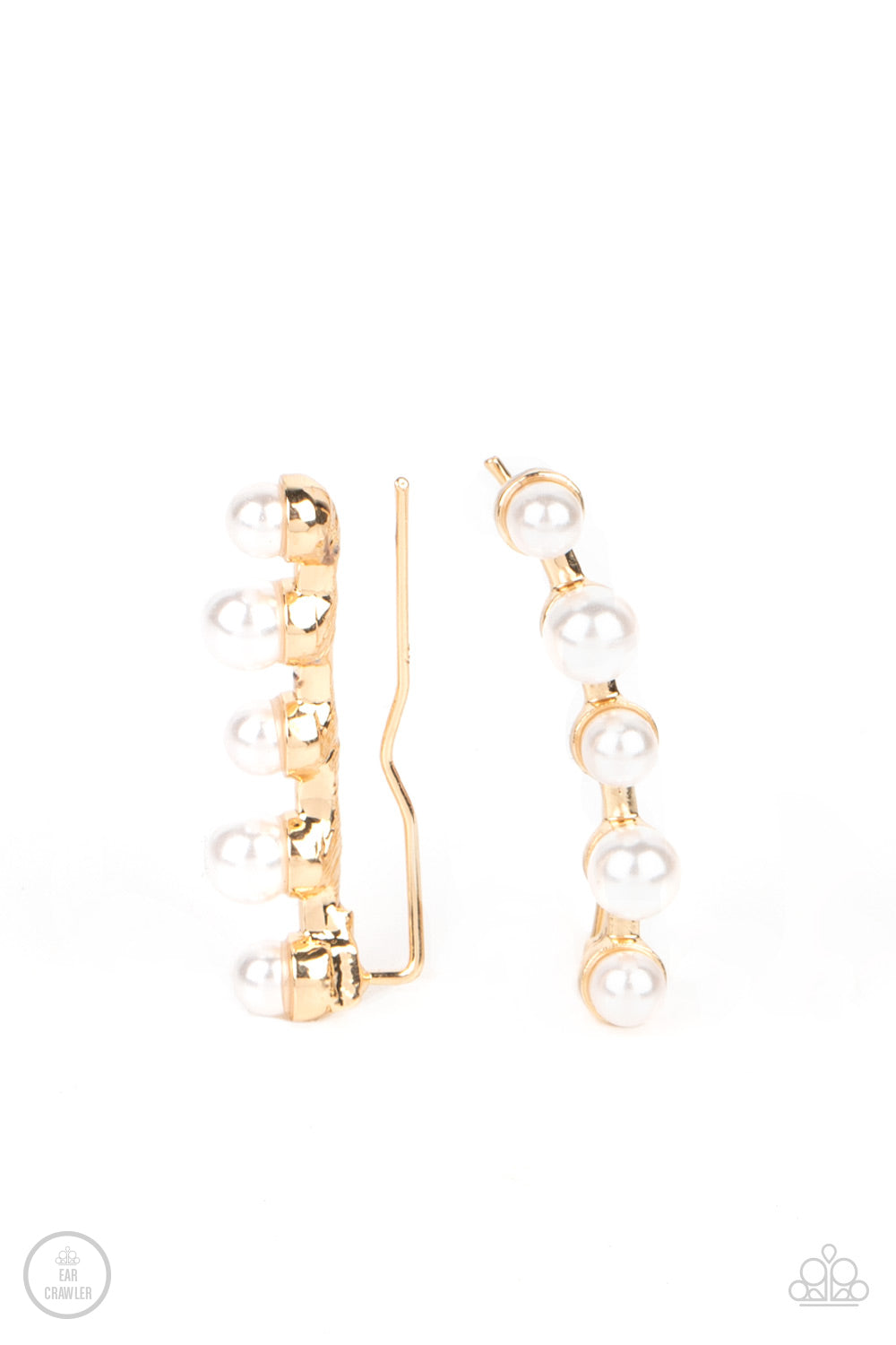 Drop-Top Attitude - Gold Pearl Ear Crawler Earring Paparazzi E0657