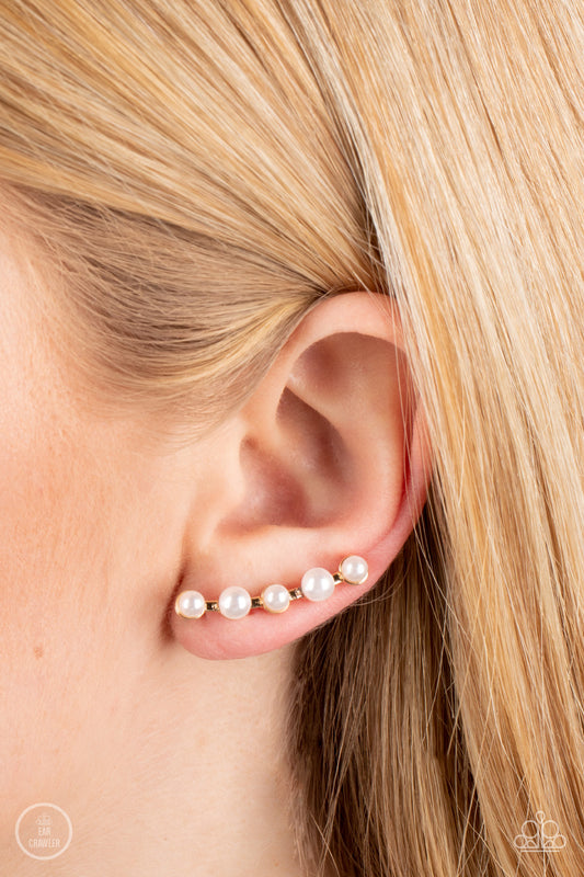 Drop-Top Attitude - Gold Pearl Ear Crawler Earring Paparazzi E0657