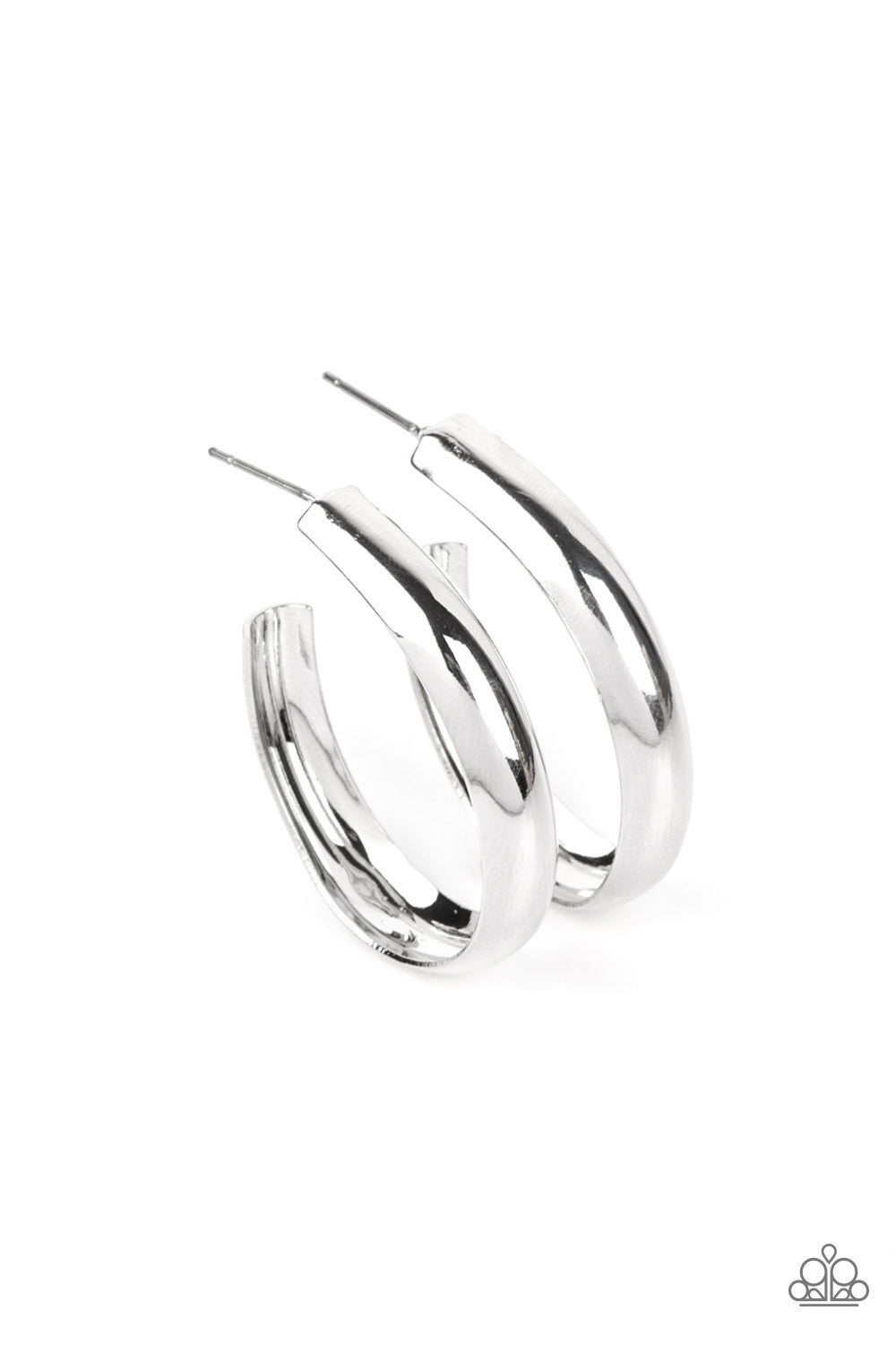 Champion Curves - Silver Asymmetrical 1 Inch Hoop Earring Paparazzi E1310