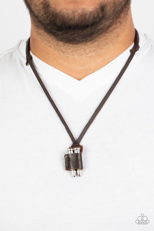 On the Lookout - Brown Leather Urban Adjustable Sliding Knot Closure Necklace Paparazzi N1147