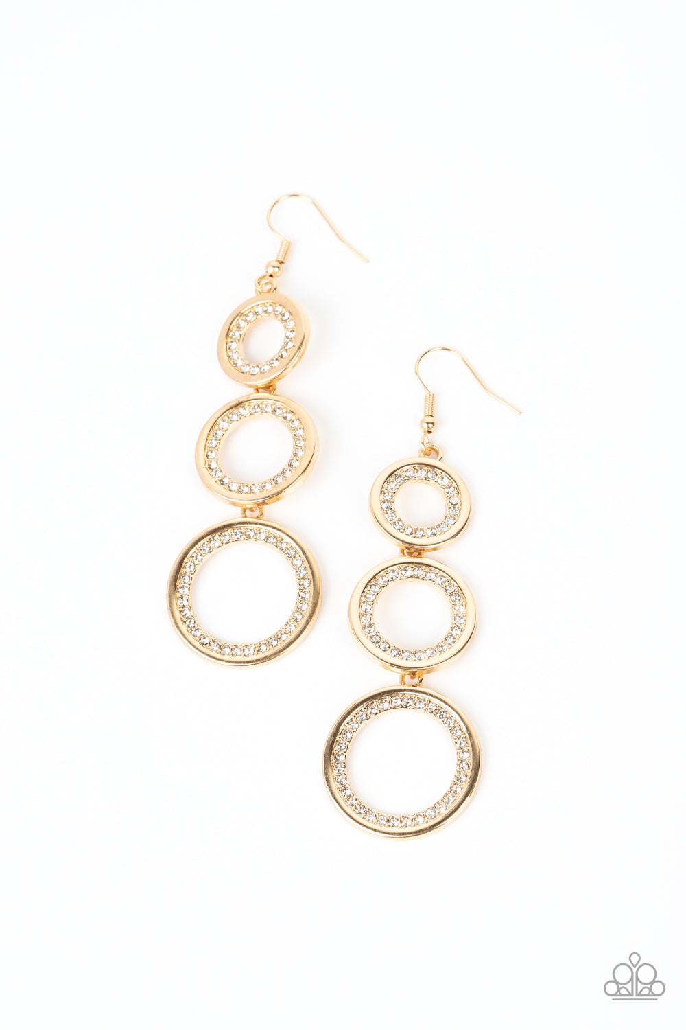 Shimmering in Circles - Gold Circles & White Rhinestone Earring Paparazzi E1720