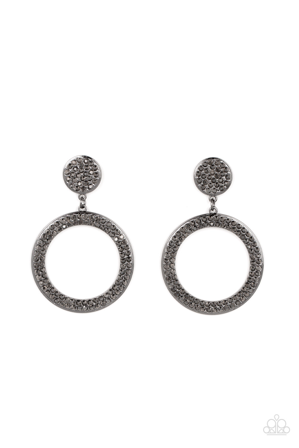 GLOW You Away - Black Gunmetal Smoky Hematite Hoop Earring Paparazzi E1551