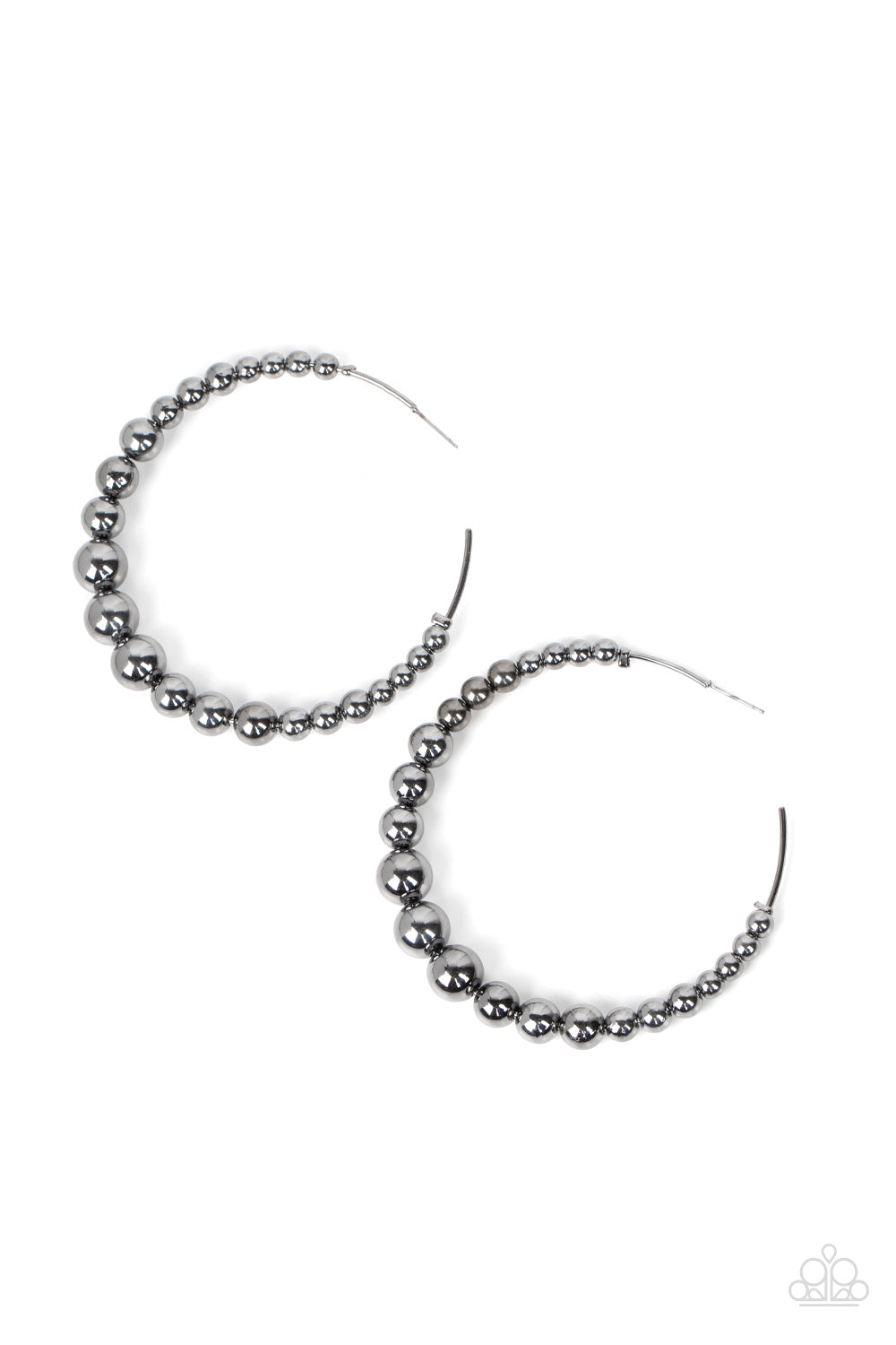 Show Off Your Curves - Black Gunmetal Bead Hoop Earring Paparazzi E1101