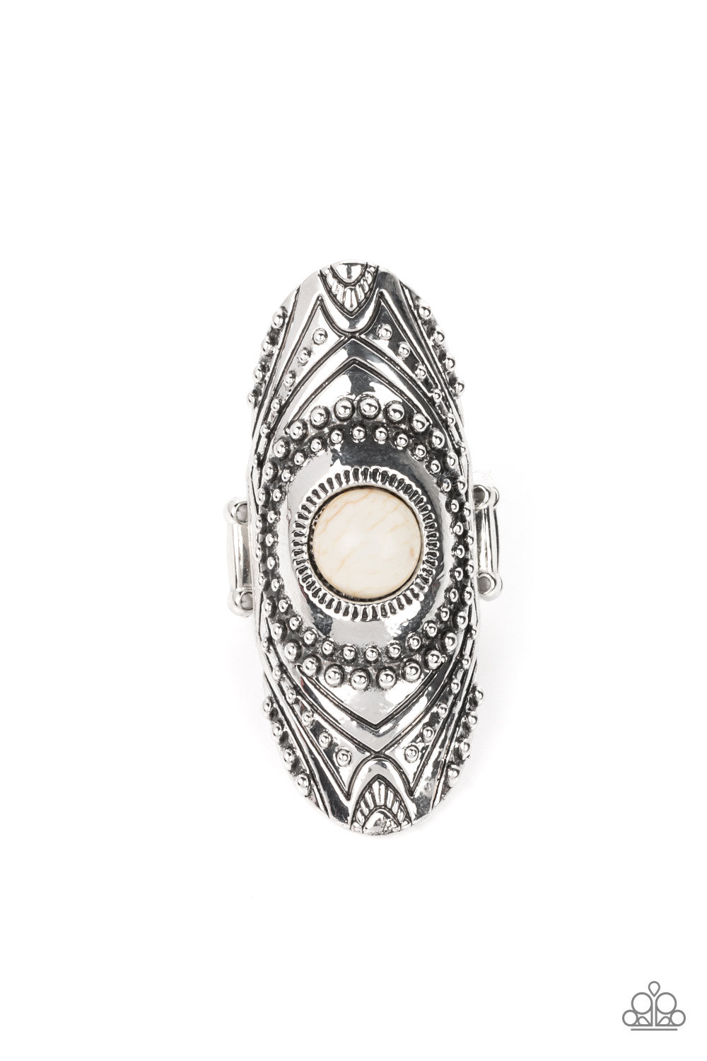 Rural Residence - White Stone Santa Fe Style Ring Paparazzi R0296